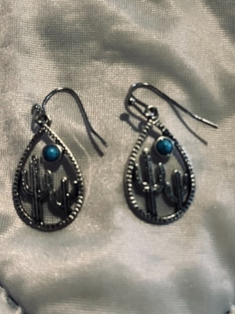 Turquoise Accent Cactus Teardrop Earrings - Women Jewelry